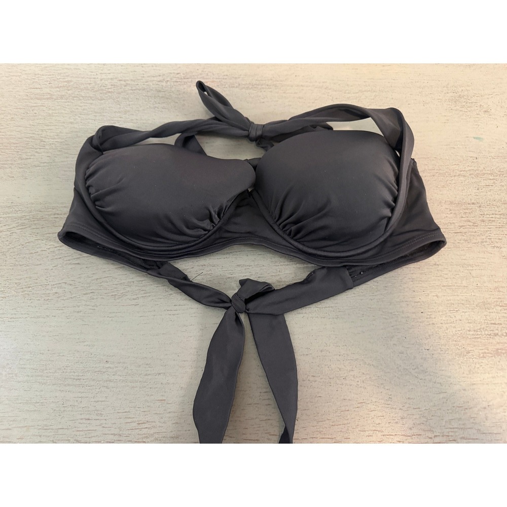 Tropical Escape Black Underwire Bikini Top Convertible Straps Ruched Size 10